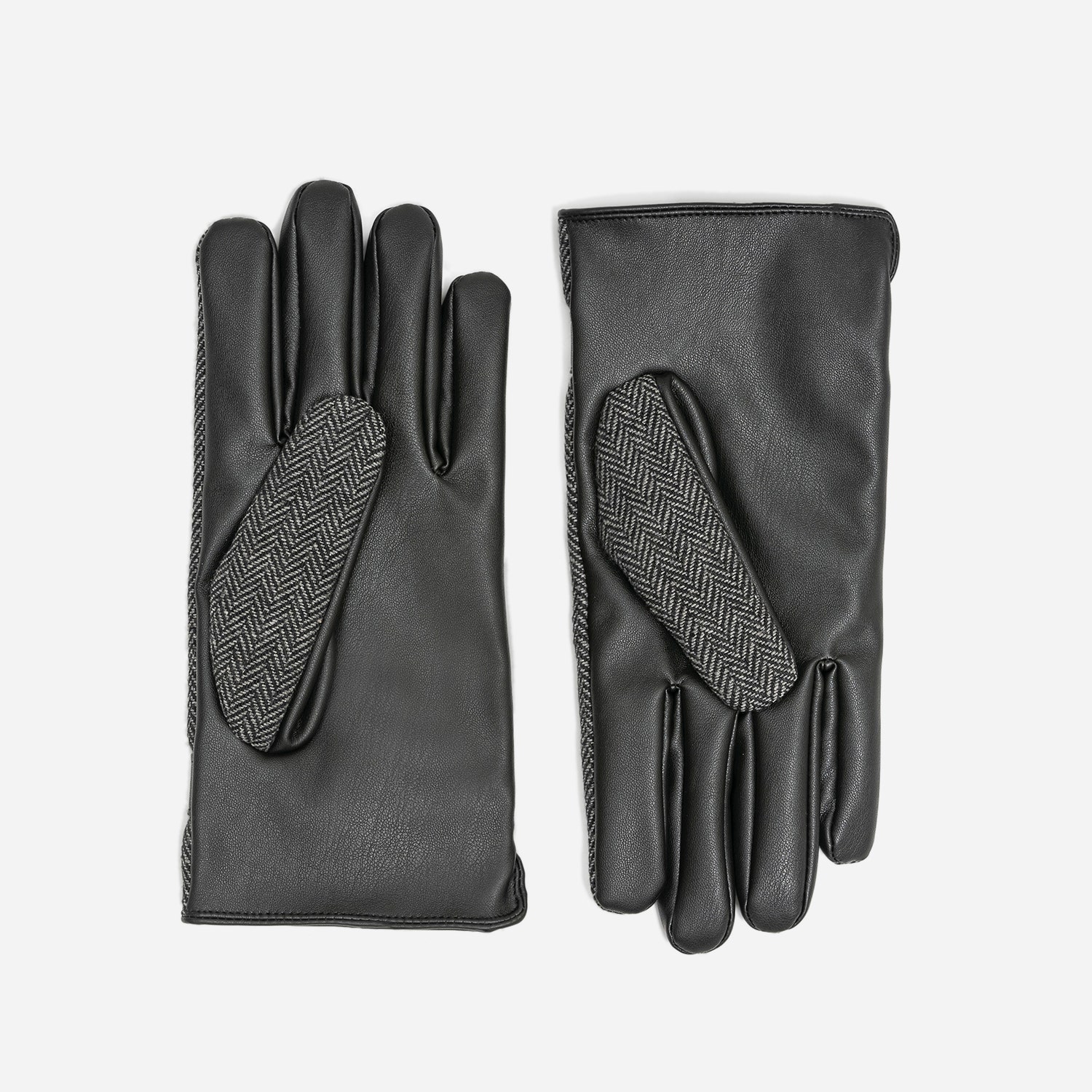 Gants gris bi-matière à motif chevrons
