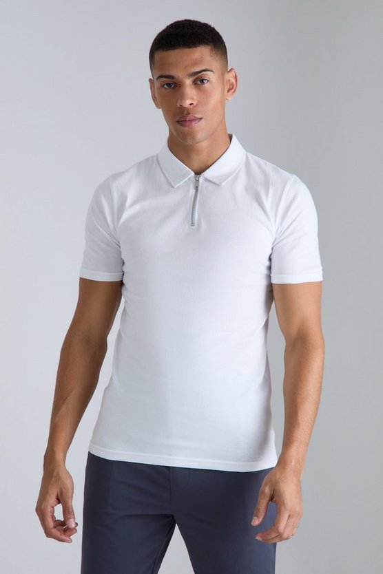 Muscle-Fit Poloshirt mit Reißverschluss
