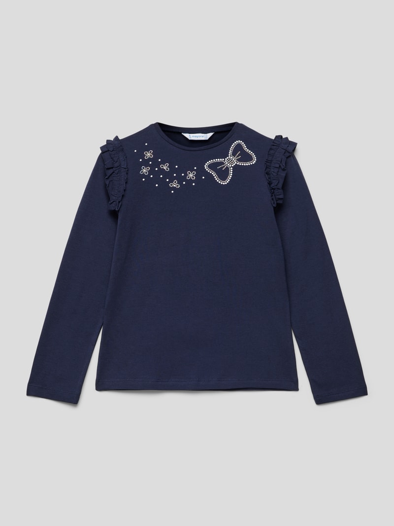 Longsleeve mit Strasssteinbesatz in marineblau