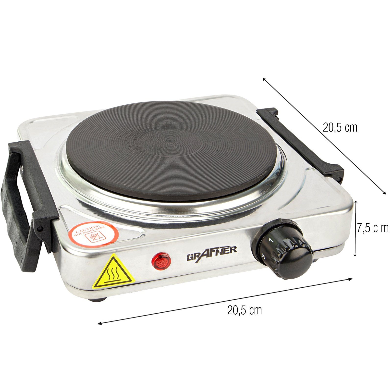 Grafner Einzelkochplatte Grafner Kochplatte einzel 1000 Watt mit klappbaren Griffen Edelstahl KP10881, 1 Gussplatte