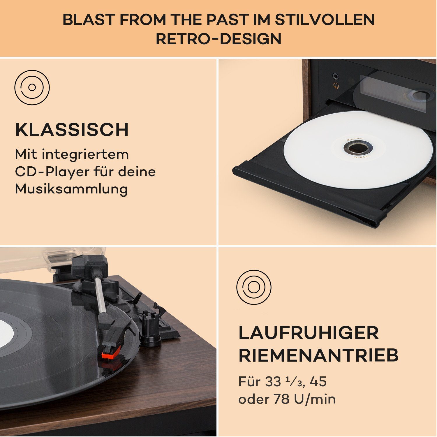 Auna Oxford SE Stereoanlage (DAB+ und FM Radiotuner, 20 W, Bluetooth Stereon DAB FM Vinyl CD Player Schwarz)