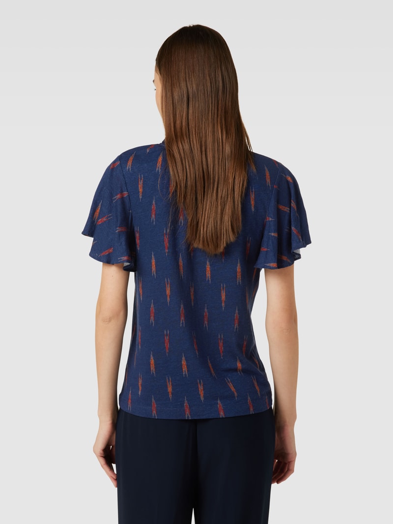 Bluse aus Leinen-Mix mit Allover-Muster Modell 'YOHANNIS' in marineblau