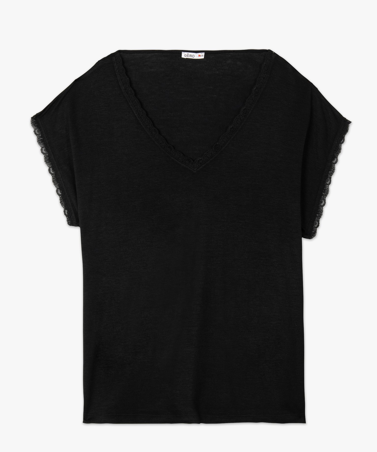 Tee-shirt femme grande taille à manches courtes et col V et... noir | GEMO