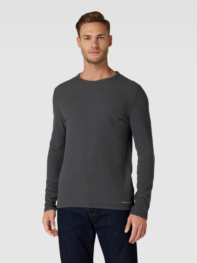 Longsleeve mit Label-Print in dunkelgrau meliert
