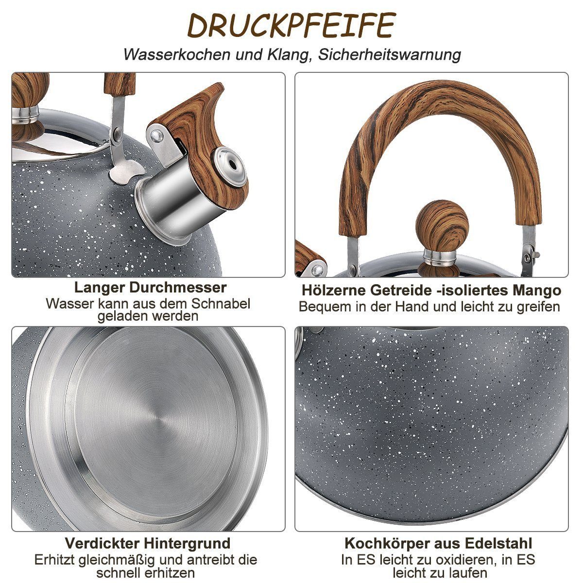 DOPWii Wasserkessel Flötenkessel,2.5L Edelstahl Wasserkocher Induktion