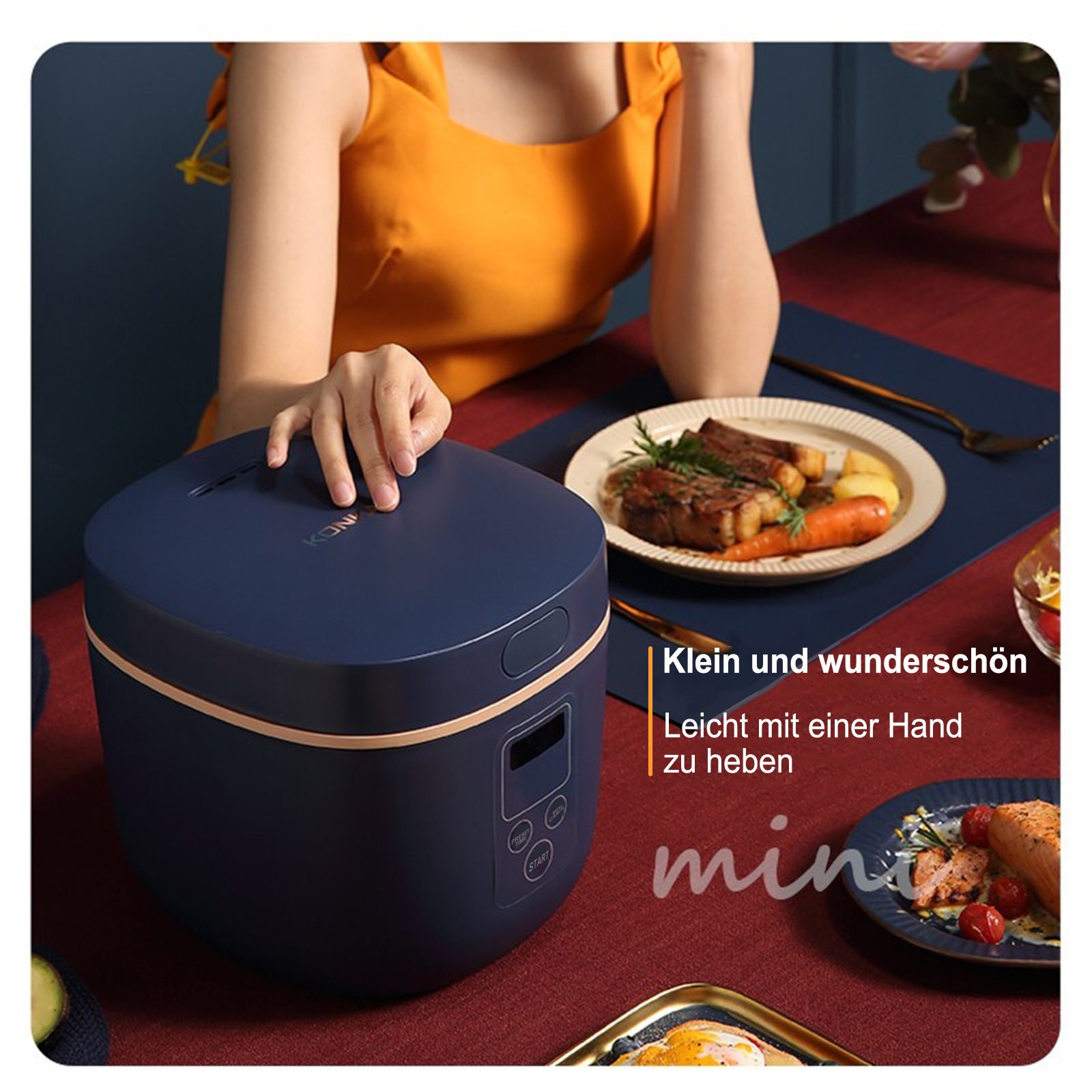 KONKA Reiskocher, Digitaler Reiskocher Klein 2L Timer- und Warmhaltefunktion 9 Programme