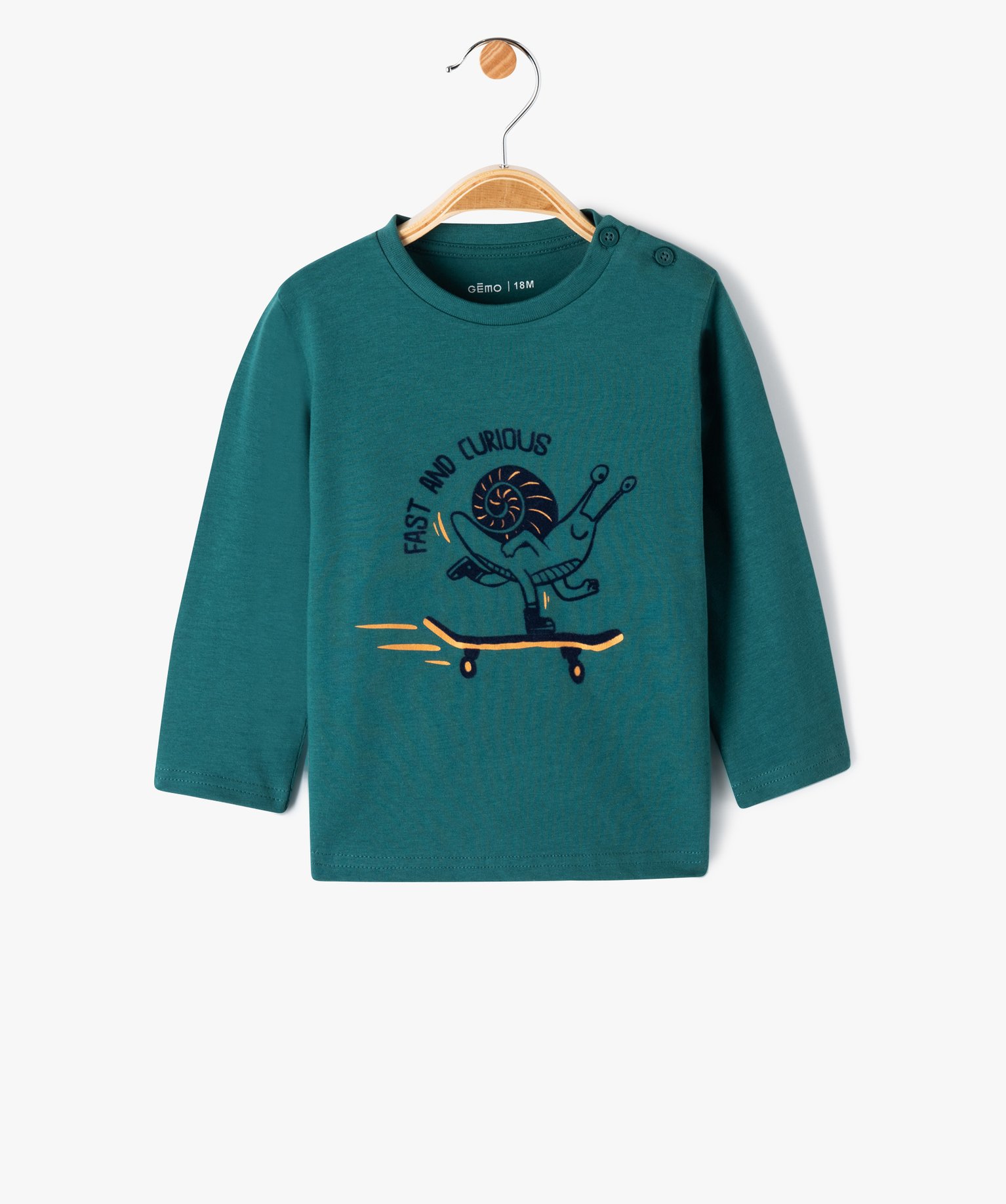 Tee-shirt imprimé à manches longues en coton bébé Garçon vert | GEMO