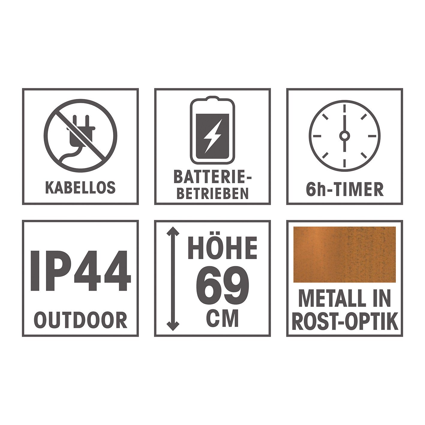 EASYmaxx Dekosäule Flamme, Pflanzschale Garten Deko Kübel Säule LED 69 cm Rost-Optik