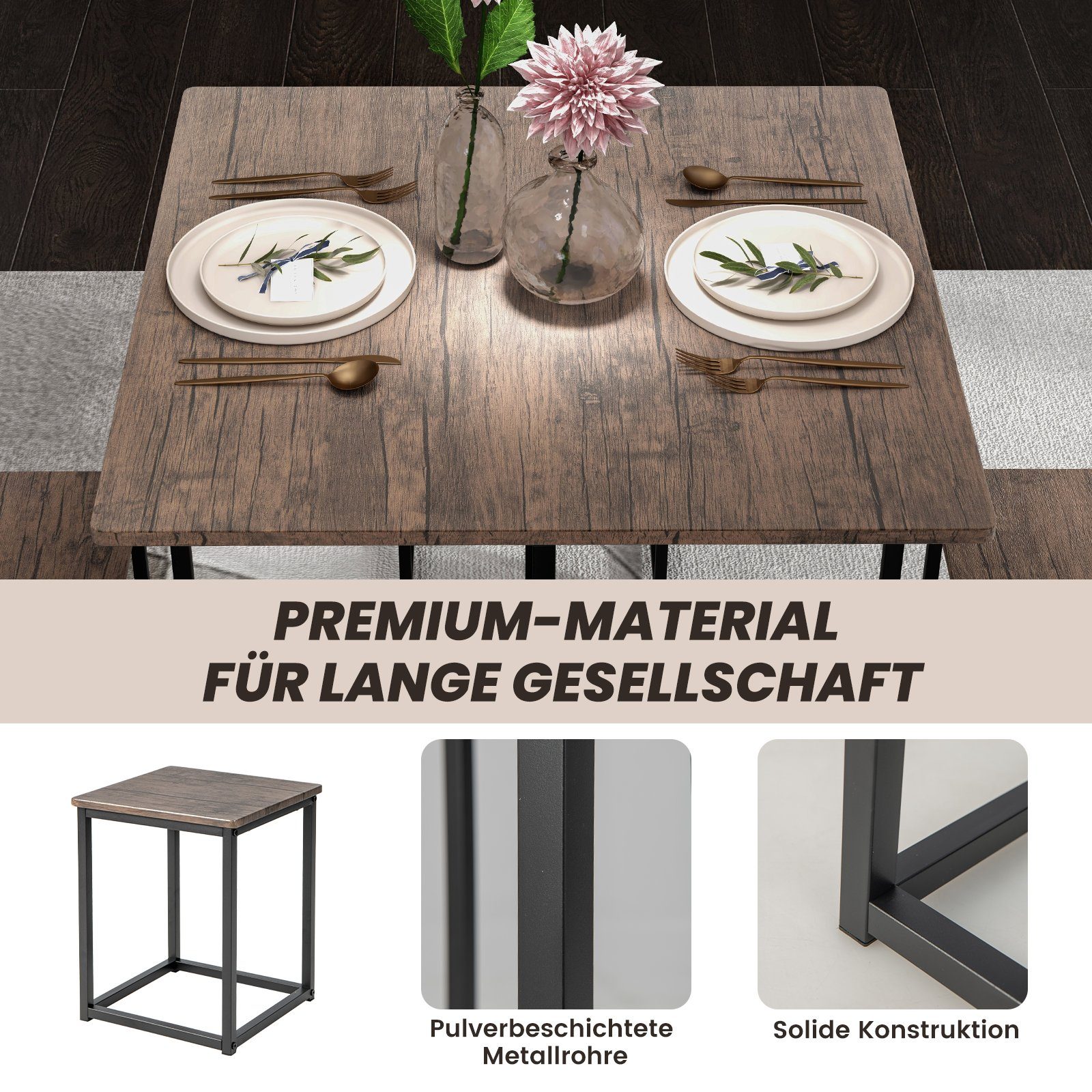 COSTWAY Bartisch (5 TLG), mit 4 Hockern, Metallgestell, platzsparend