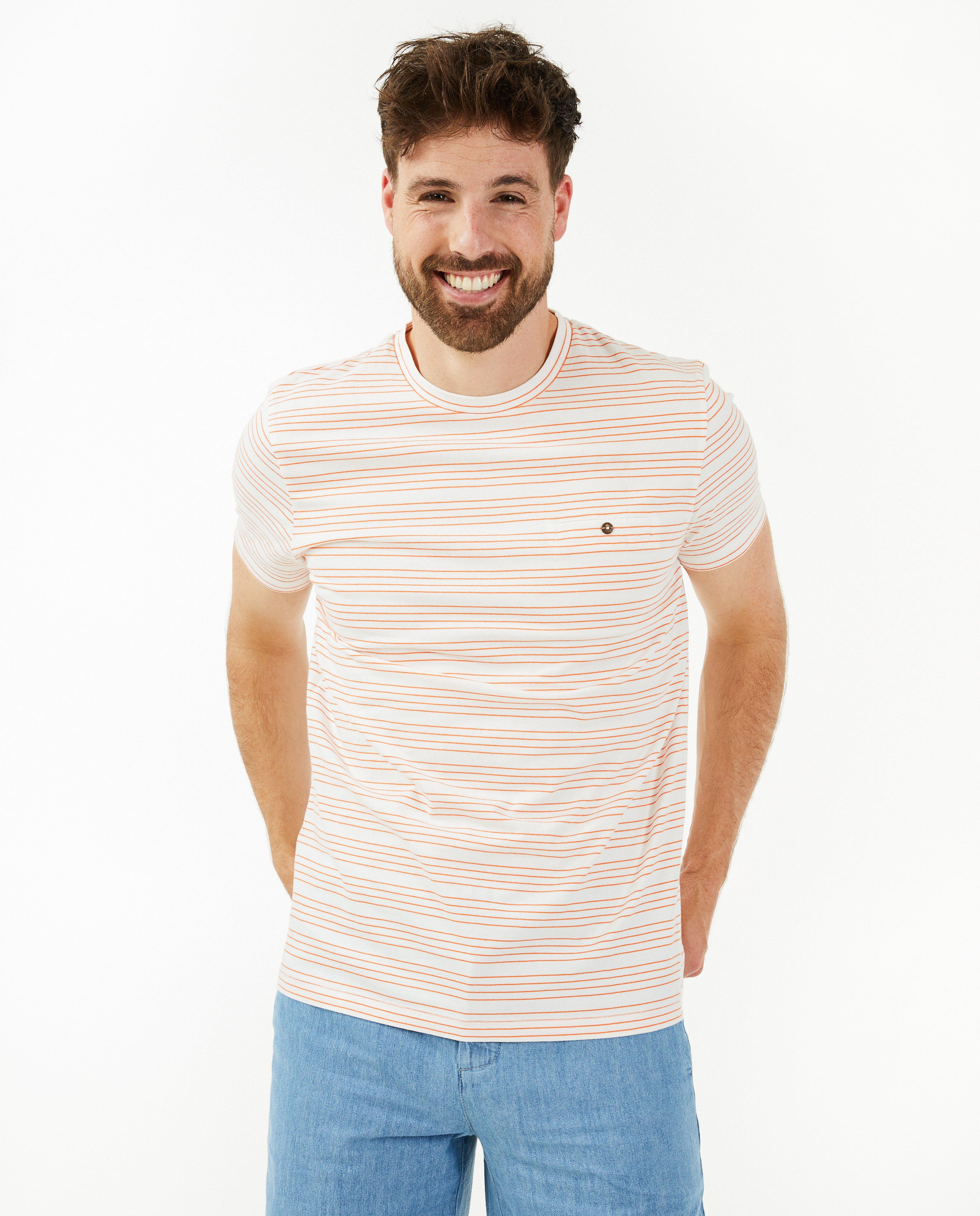Tricou Hampton Bays cu dungi din bumbac organic, croială regulată, portocaliu