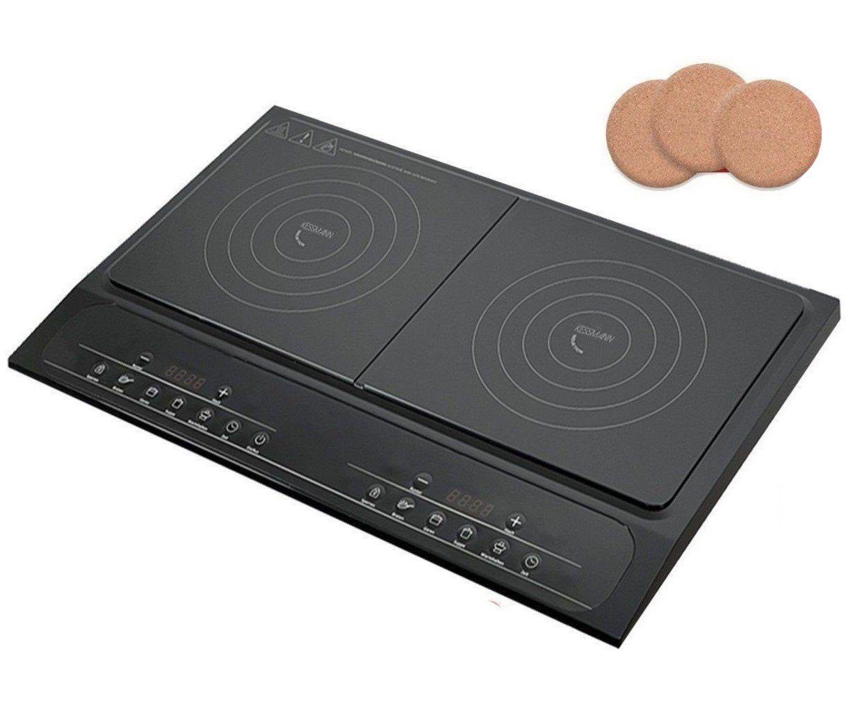 KESSMANN MICHELINO Doppelkochplatte elektrisch Induktion Kochfeld 2 Platten für Induktionsherd mit Timer, Kochplatte Doppelinduktionskochplatte Induktionskochplatte autark LCD