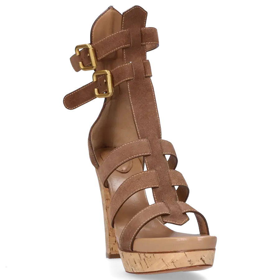 Chloé - Plateausandalen Kalbsleder Kork Veloursleder braun - beige