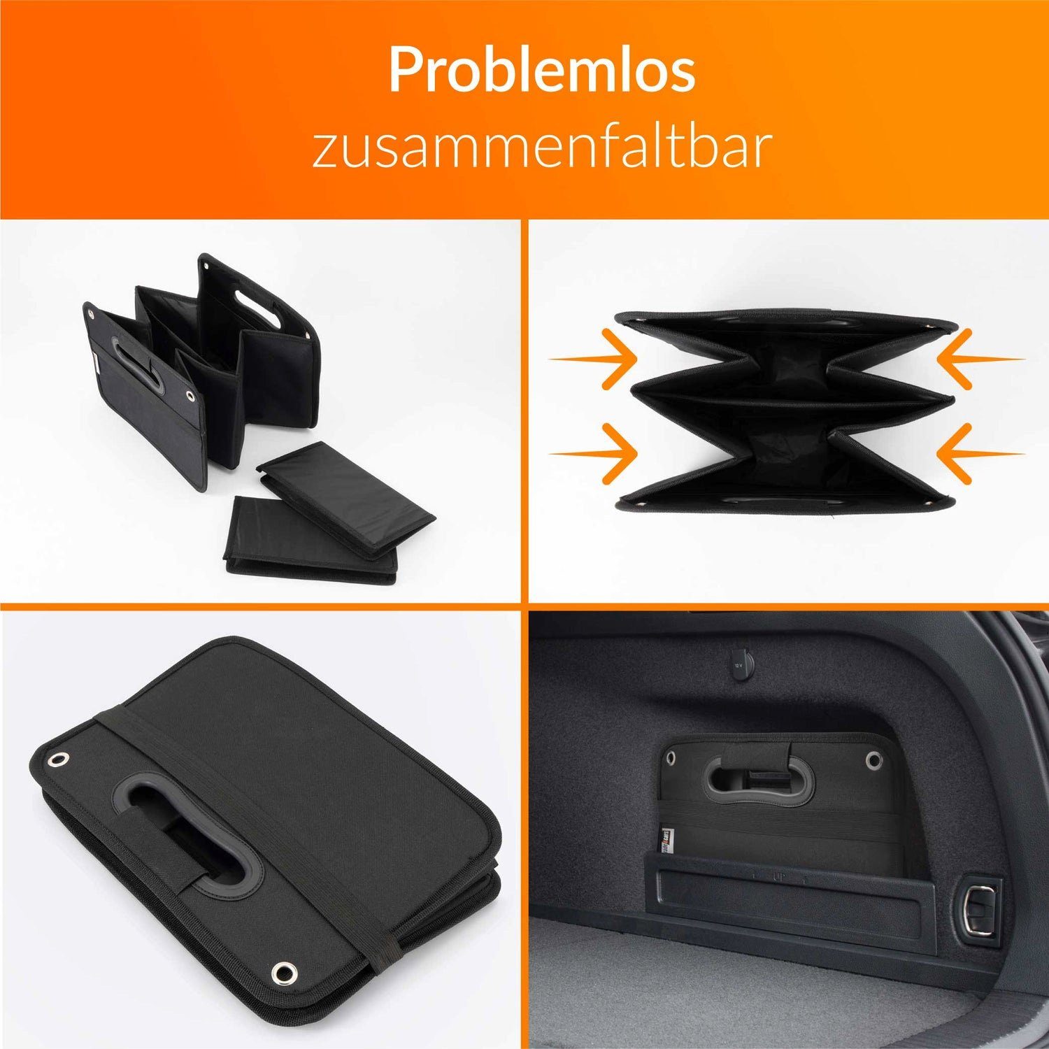 Upgrade4cars Rücksitzorganizer Kofferraum Organizer mit Klett Kofferraumtasche für Einkauf, Aufbewahrung Universal Falt-Box Klein & Stabil Auto-Zubehör Gadget