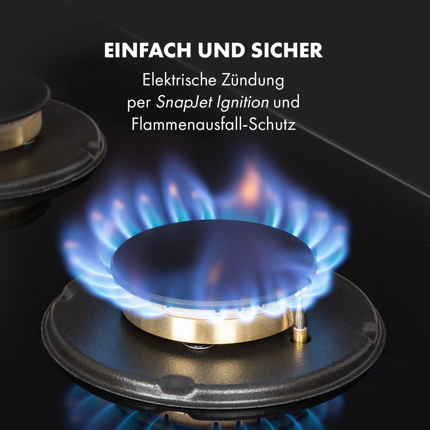 Klarstein Gas-Kochfeld Goldflame 4 Gaskochfeld 4-flammig Messing-Brenner Glaskeramik schwarz CP11-Goldflame-4, Einbau Gas Kochfeld Gasherd 4 Platten Kochplatte Einbaukochfeld