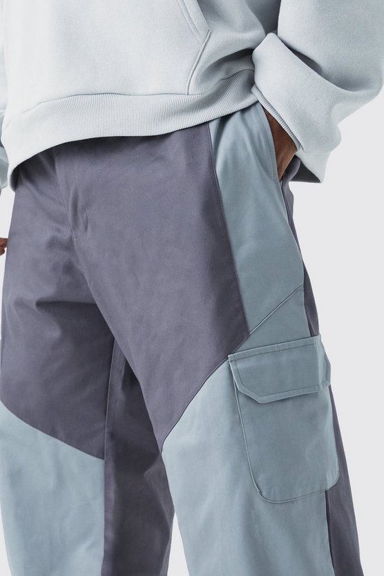 Plus Slim-Fit Colorblock Cargohose mit Lasche