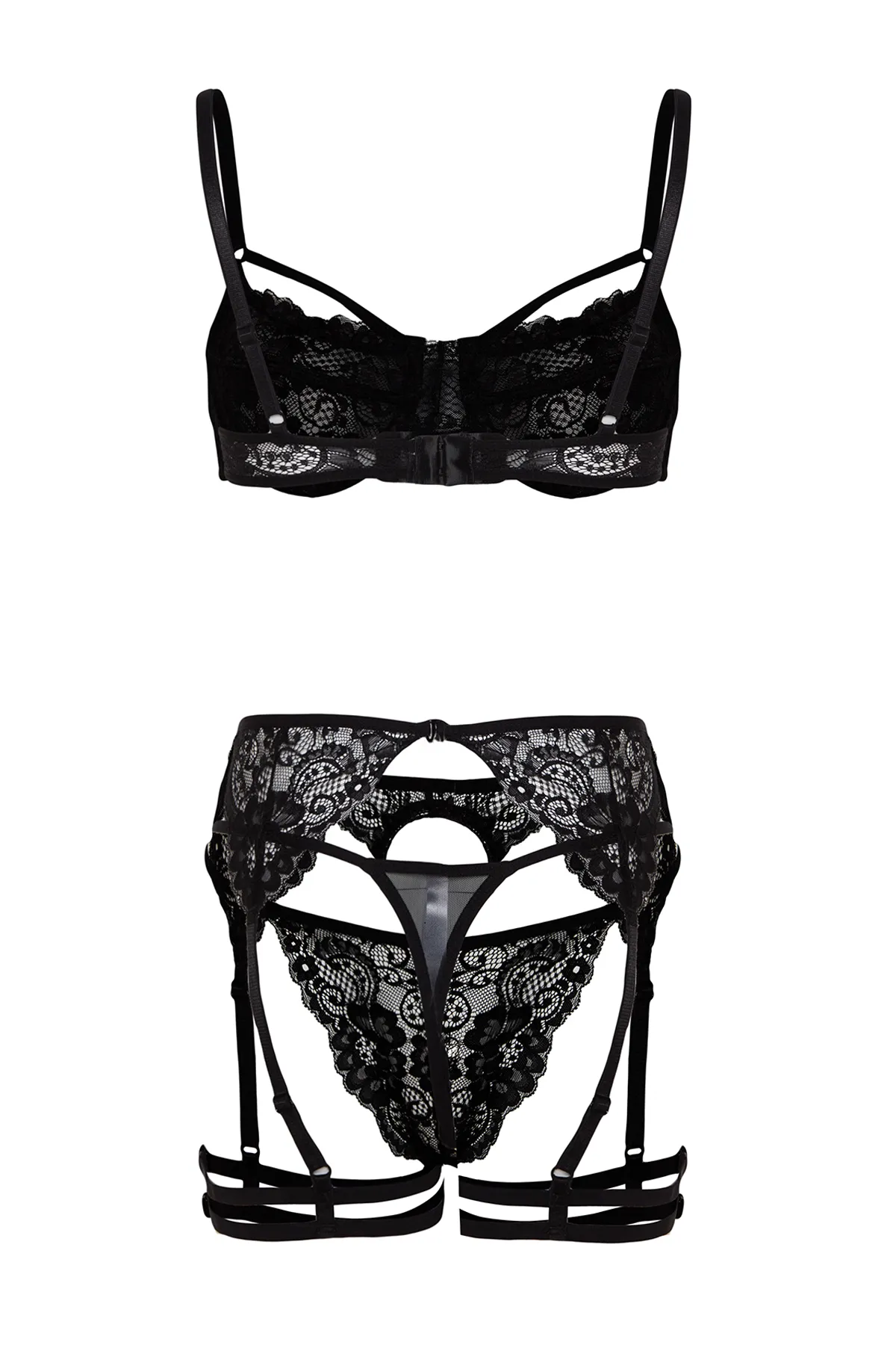 Trendyol Collection  Schwarzes, gestricktes Unterwäscheset mit abnehmbarem Strumpfband aus Spitze und ohne Kappe THMAW24CC00005