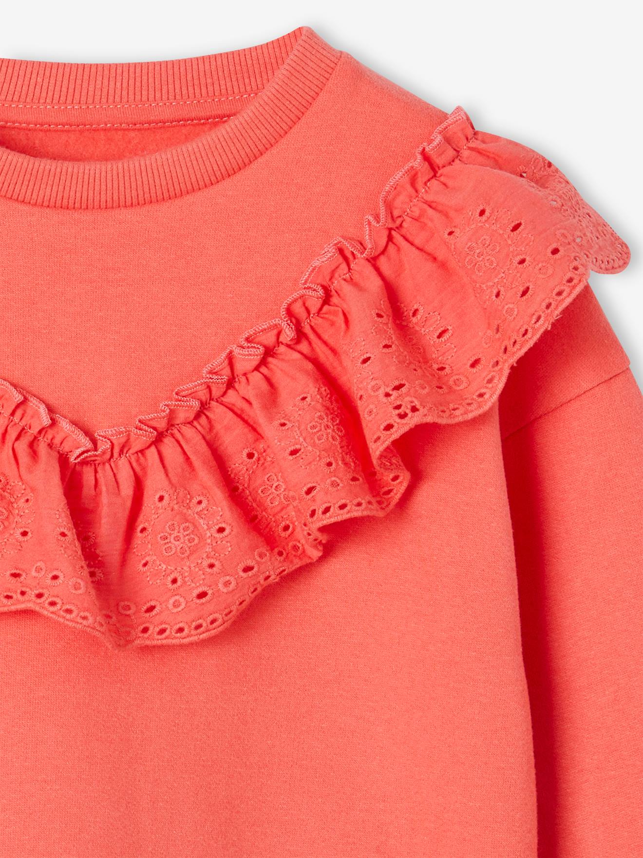 Vertbaudet Mädchen Sweatshirt mit Volant - koralle