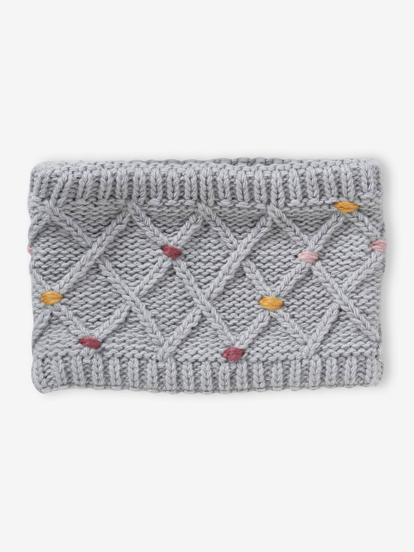 Ensemble bonnet + snood + gants ou moufles pompons fille gris chiné