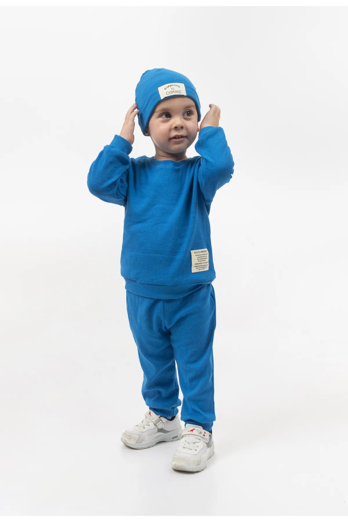 Bubito  Unisex-Mütze mit Wappendetail, 3-teiliges Set aus Oberteil und Unterteil mit Kordelzug, blau