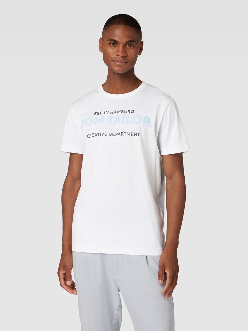 T-Shirt mit Label-Print in weiß