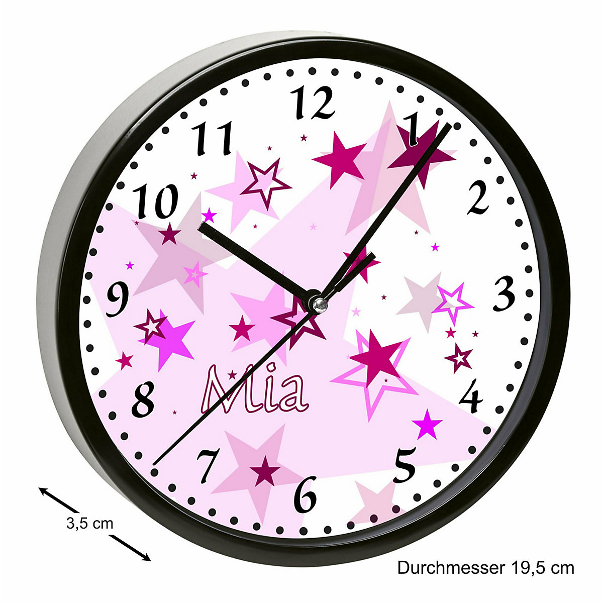 Kinder Wanduhr personalisiert mit Name Sternenhimmel Rosa