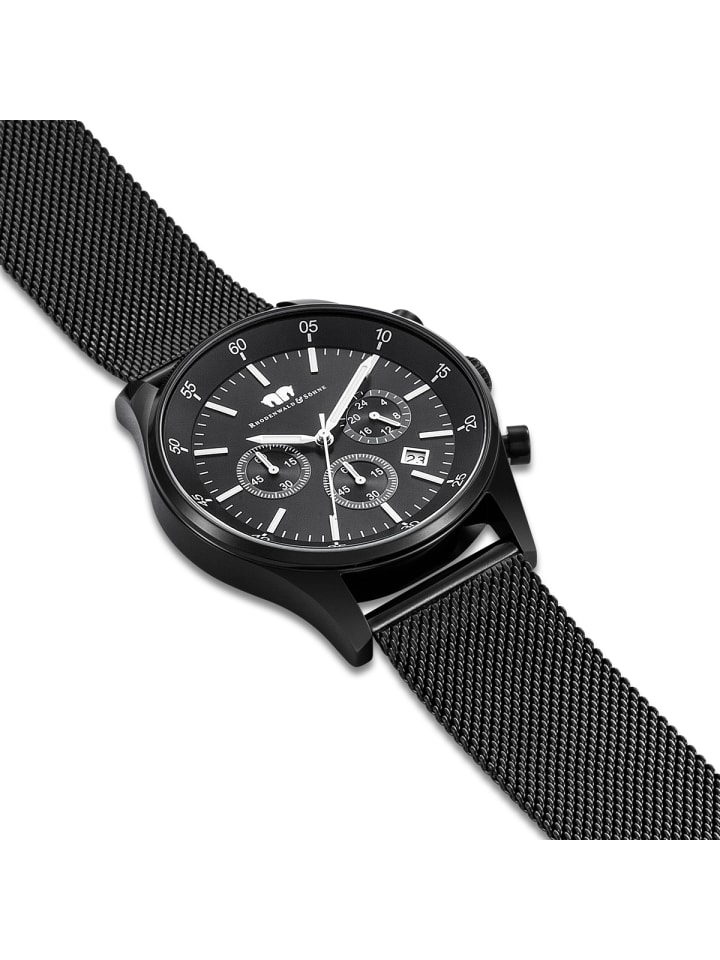 Rhodenwald & Söhne Herren Chronograph schwarz Edelstahl schwarz in schwarz günstig kaufen 21,5 cm