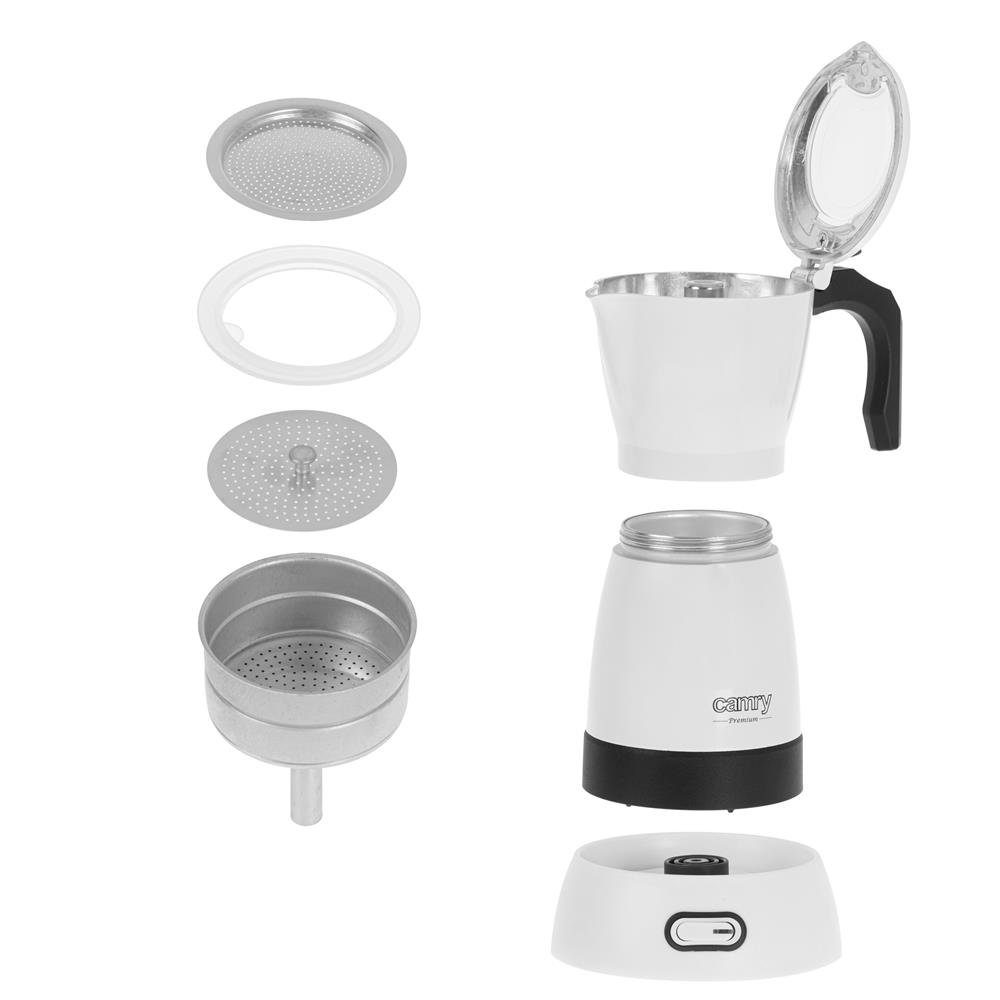 Camry Espressokocher CR 4415, Elektrische Moka Kanne, 6 Tassen, 300 ml, weiß
