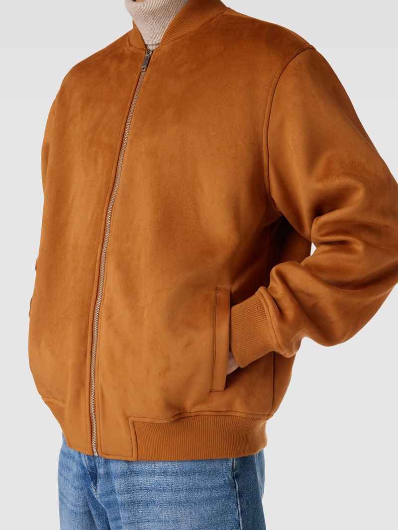 Sweatjacke mit Stehkragen in mittelbraun