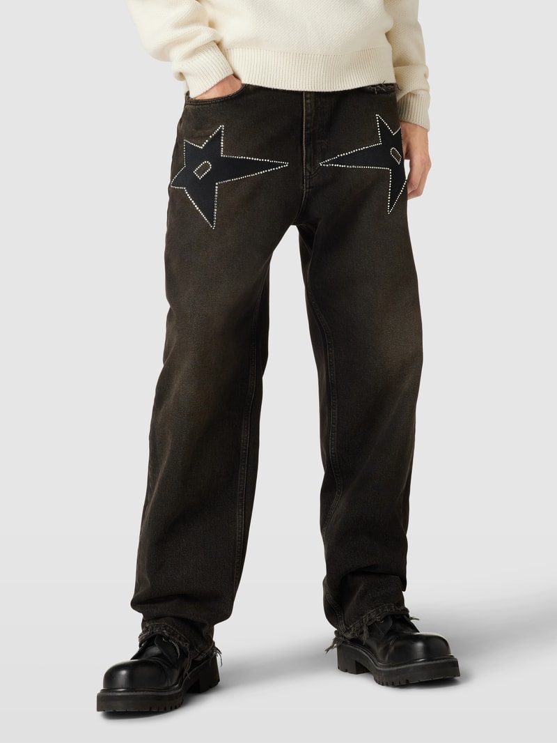 Loose Fit Jeans mit Strasssteinbesatz in dunkelbraun
