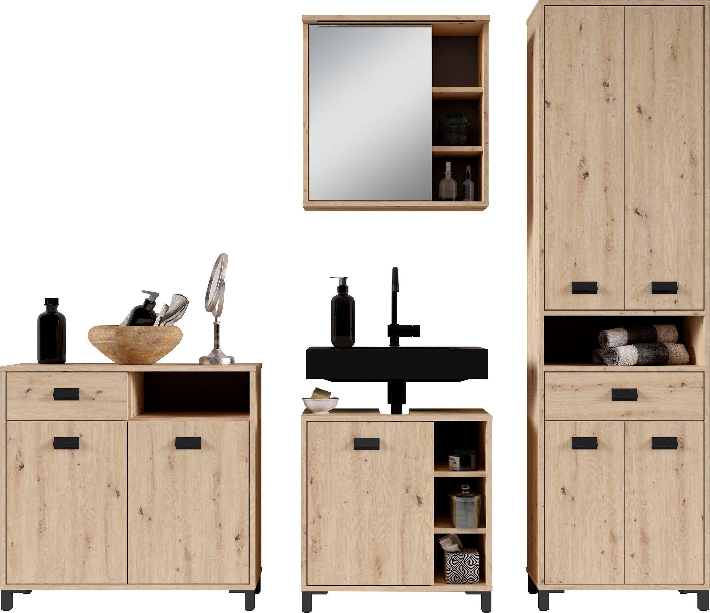 byLIVING Badkommode Wellness, Breite 80,5 cm, in Eichen-Optik, mit viel Stauraum