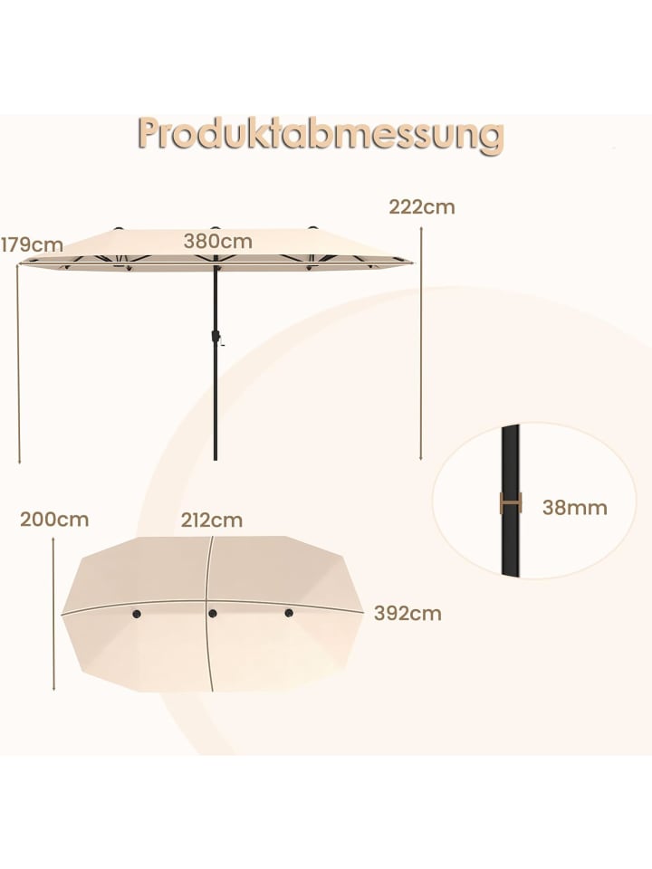 COSTWAY Doppelsonnenschirm 380x200cm XXL in Beige günstig kaufen onesize