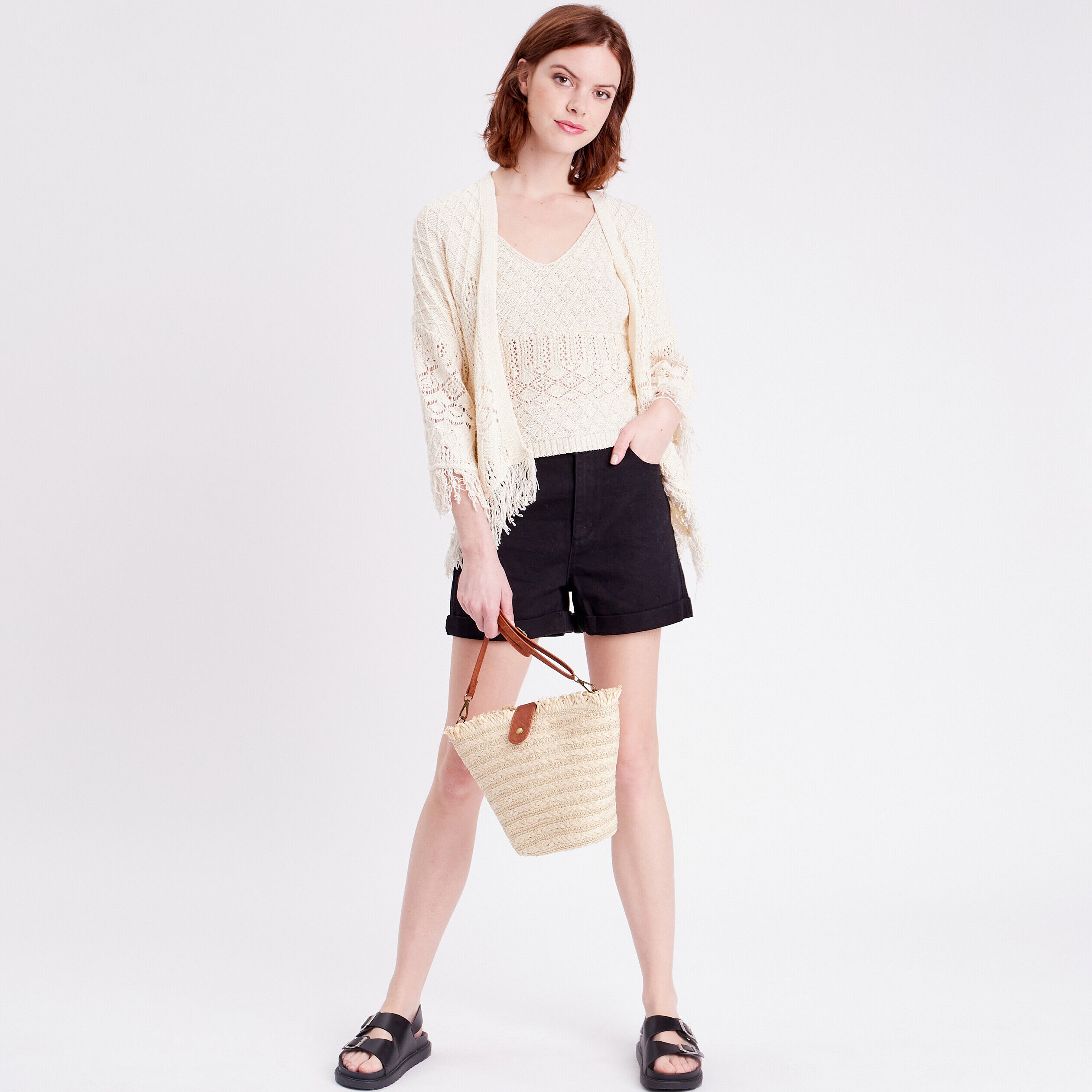 Débardeur pull ajouré ecru femme | Cache Cache