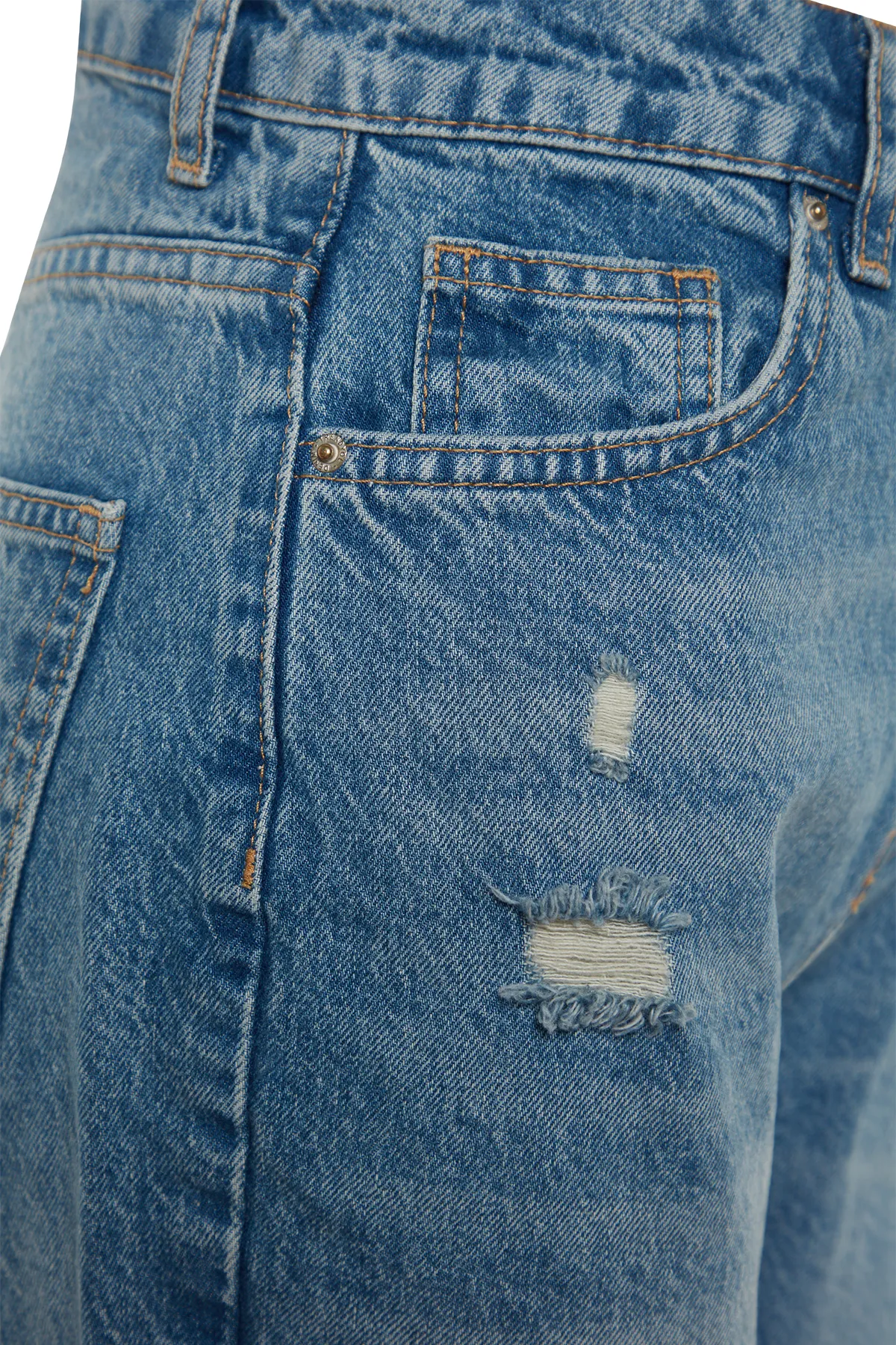 Trendyol Collection  Blaue zerrissene High Waist Lange gerade Jeans TWOAW24JE00033