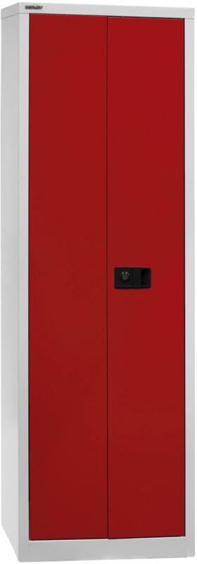 Bisley Flügeltürenschrank Universal Lichtgrau, Kardinalrot 600 x 400 x 1.950 mm
