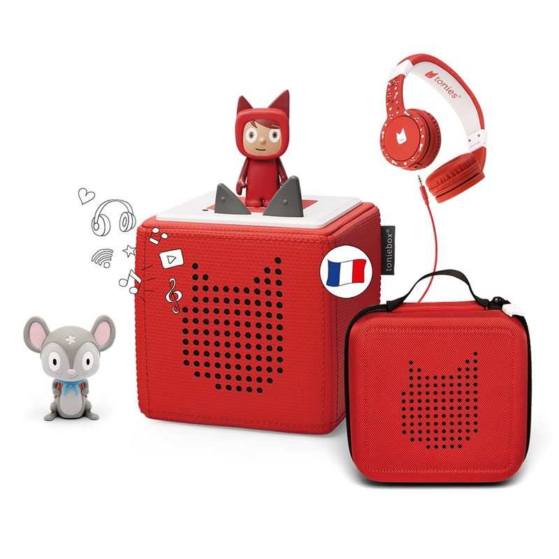 Mon kit de voyage Toniebox (1 Toniebox Rouge + 1 Casque Rouge + 1 Valisette Rouge + 1 Tonies Comptines pour voyager)
