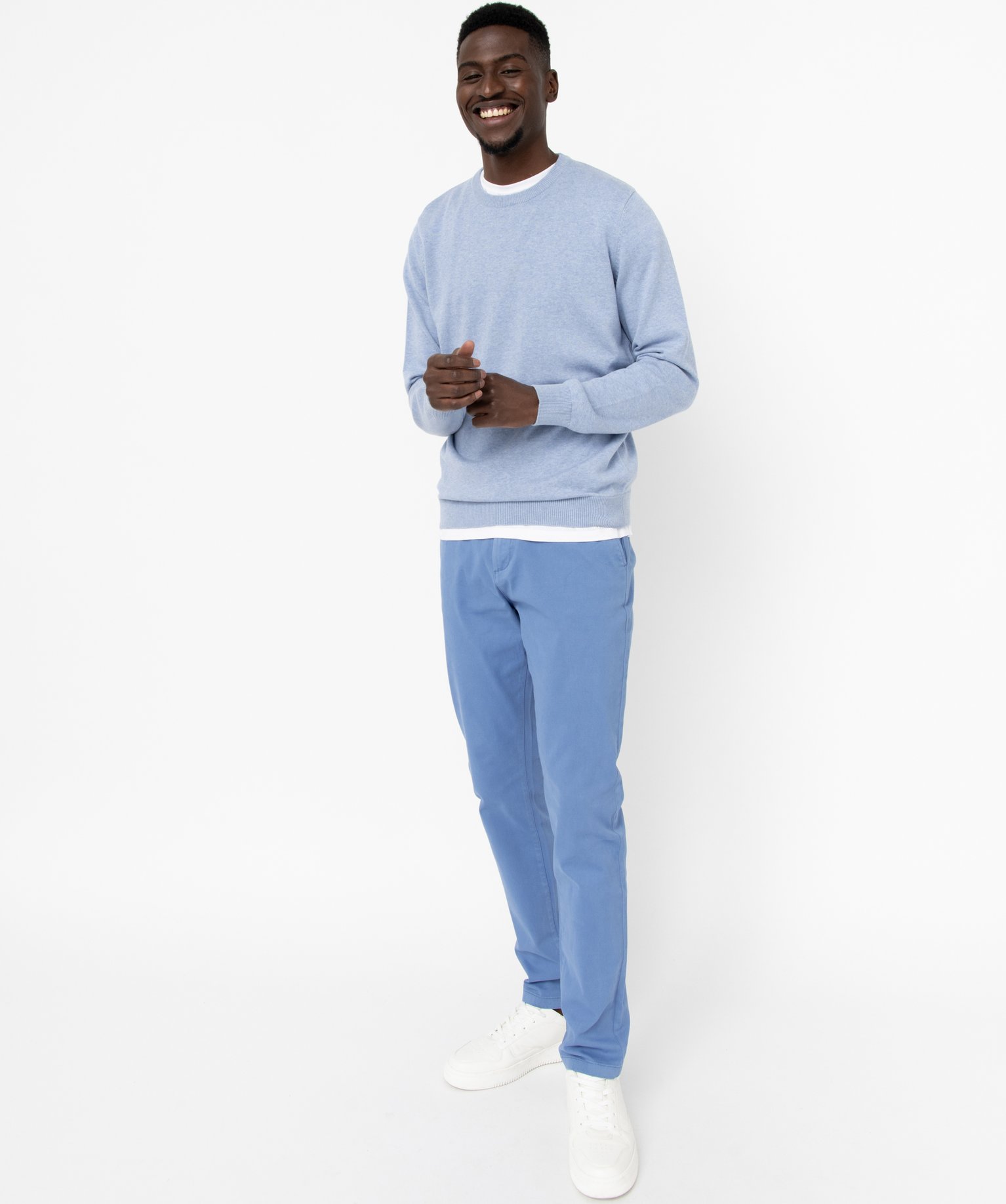 Pantalon chino en coton stretch homme bleu fonce | GEMO