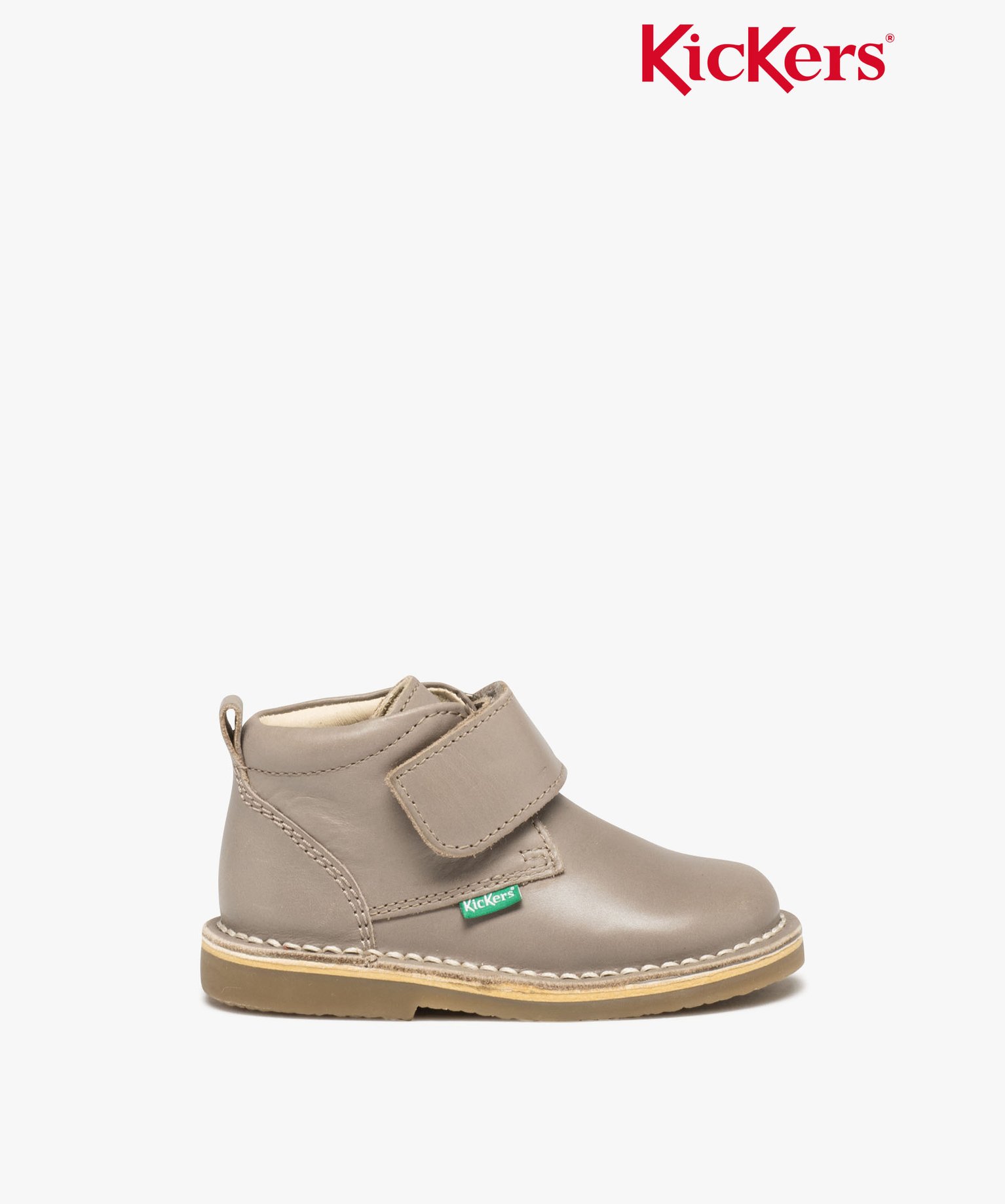 Bottes bébé fille en cuir uni à scratch - Kickers taupe | GEMO