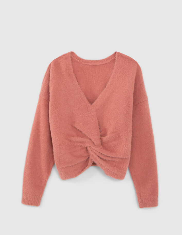 Pull terracotta tricot réversible devant dos fille