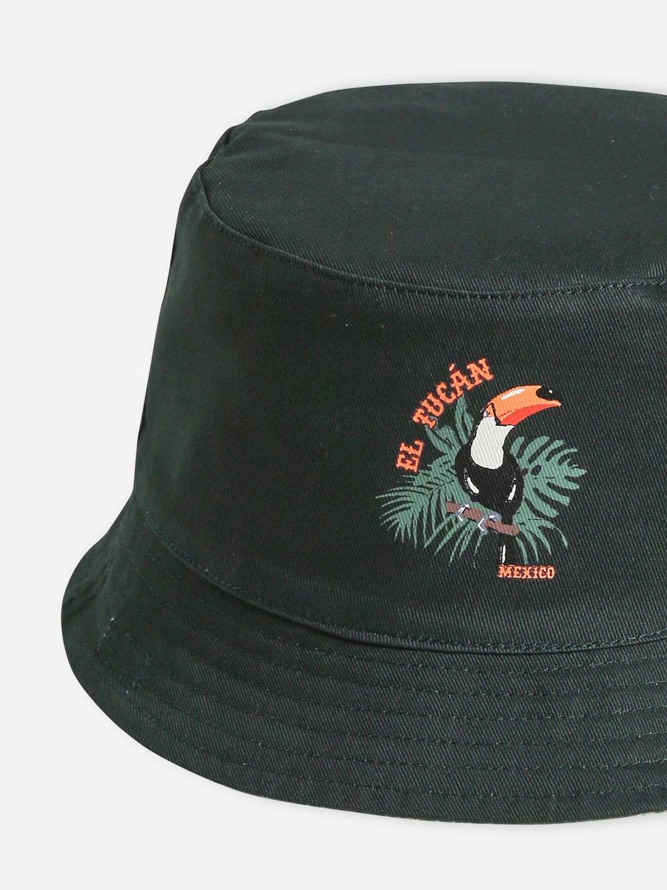 Vertbaudet Wendbarer Jungen Sonnenhut, Dschungelprint - tannengrün