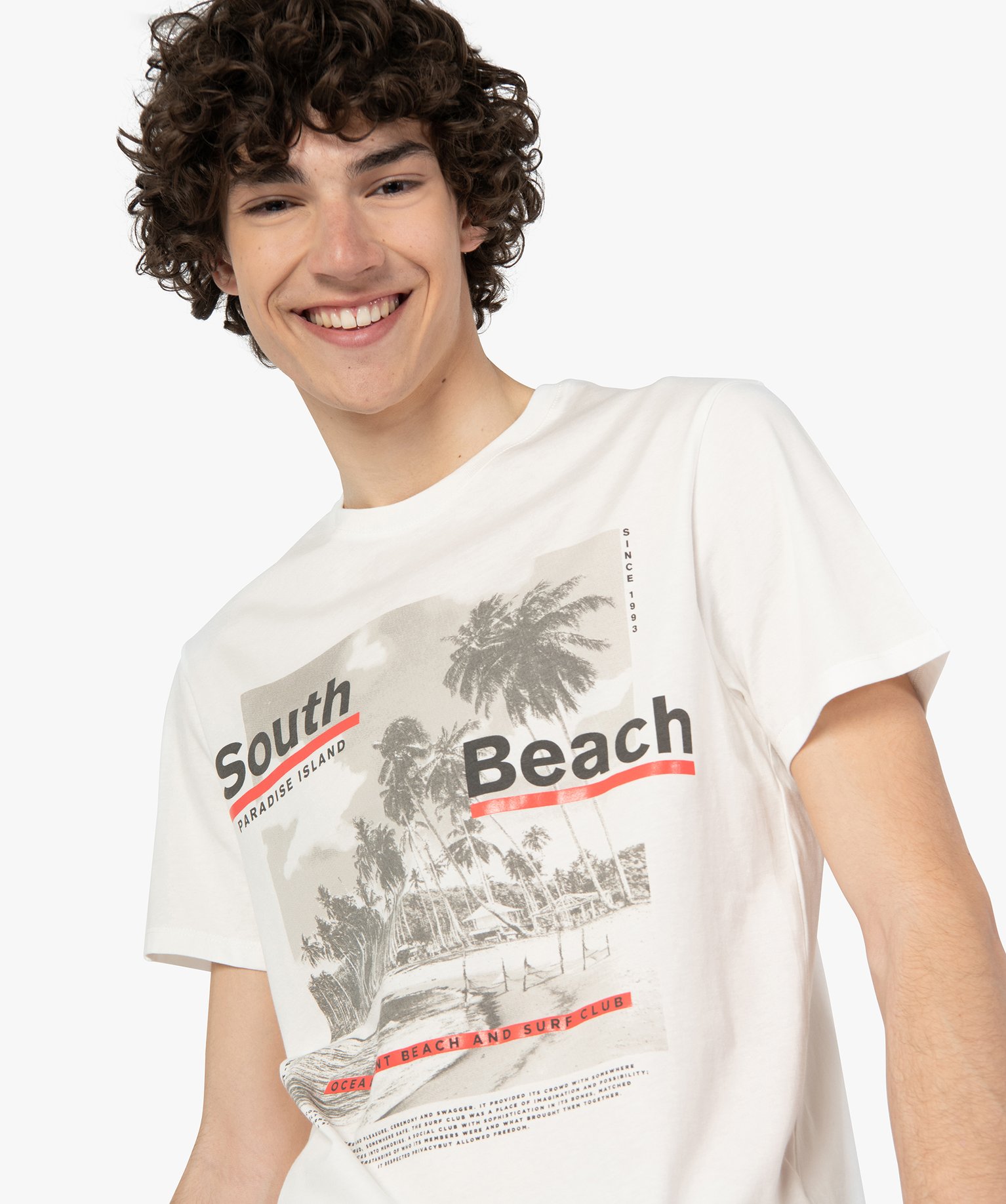 Tee-shirt homme à manches courtes motif plage blanc | GEMO