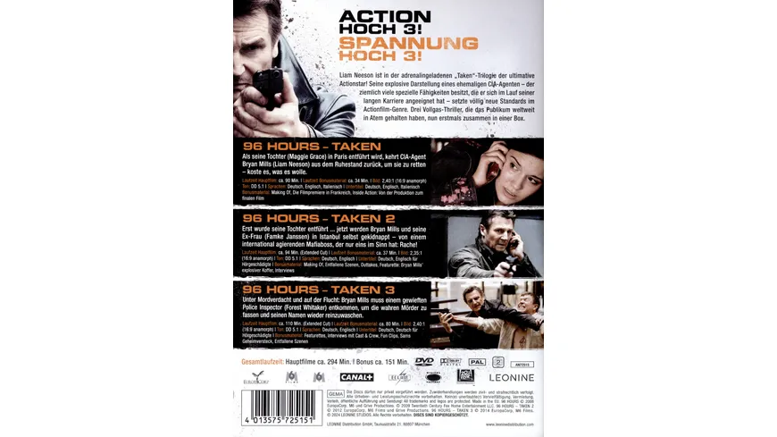 96 Hours - Taken 1-3  [3 DVDs]