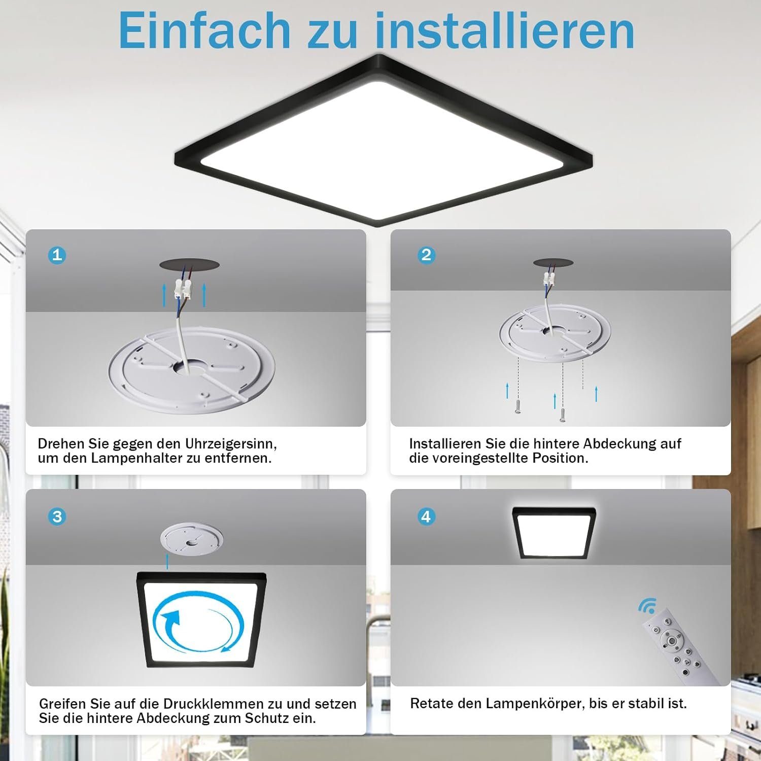 ZMH LED Deckenleuchte IP44 RGB Hintergrundleuchtung 28W Dünn Flach mit Fernbedienung, Dimmbar, LED fest integriert, warmweiß-kaltweiß