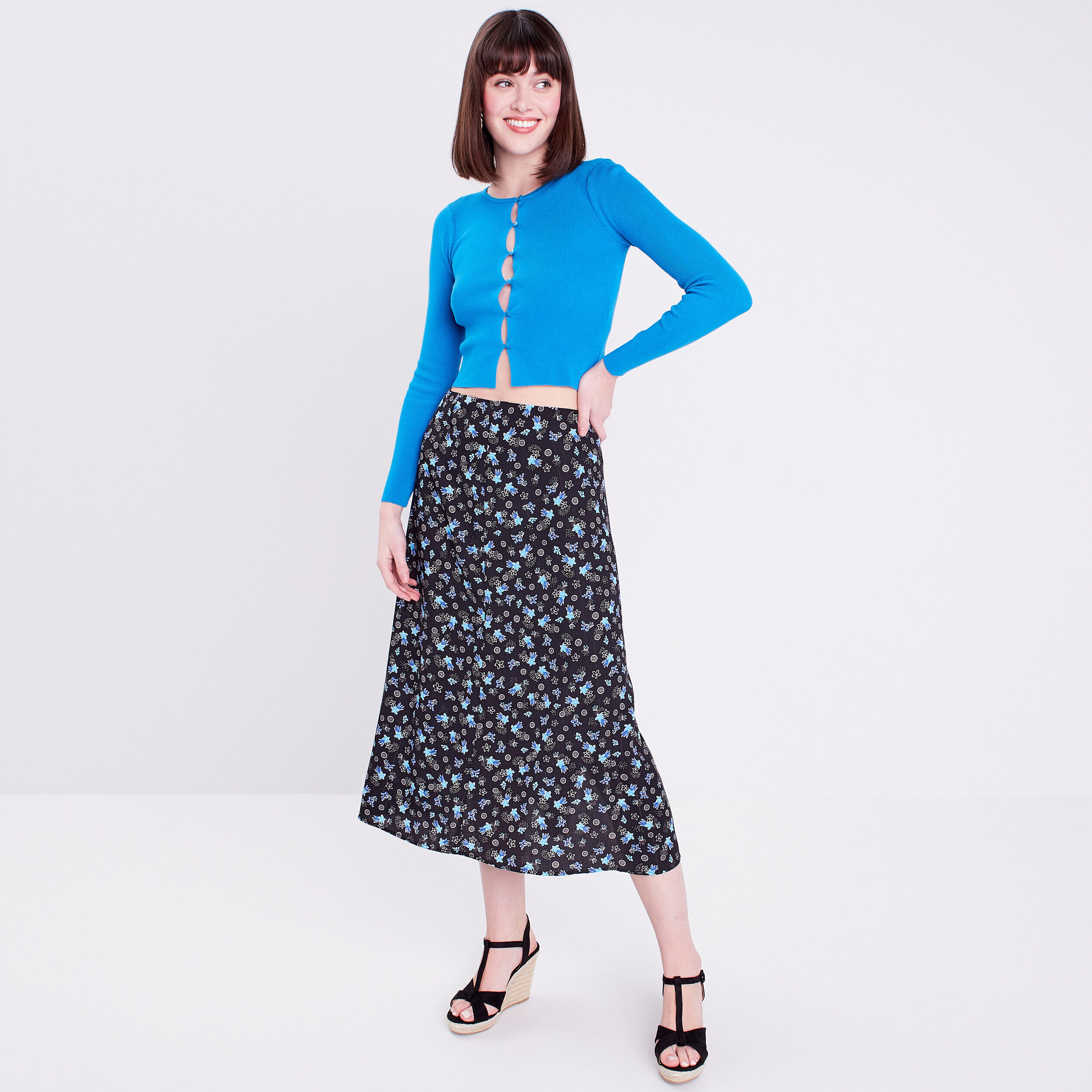Gilet court boutonné bleu femme | Cache Cache