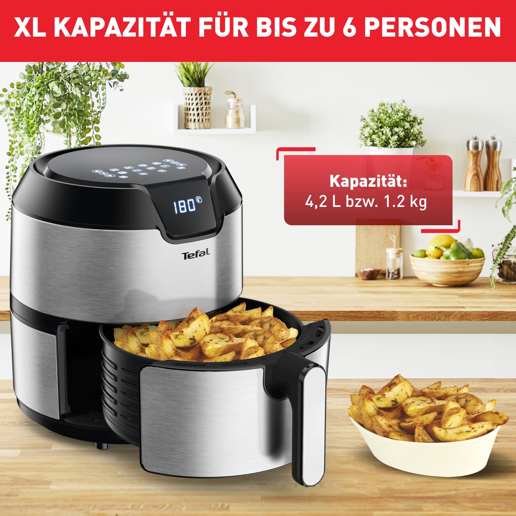 Tefal Heißluftfritteuse EY401D.HERO Easy Fry Deluxe, 1500 W, mit Zubehör, Fassungsvermögen 1,4 kg, 8 automatische Programme