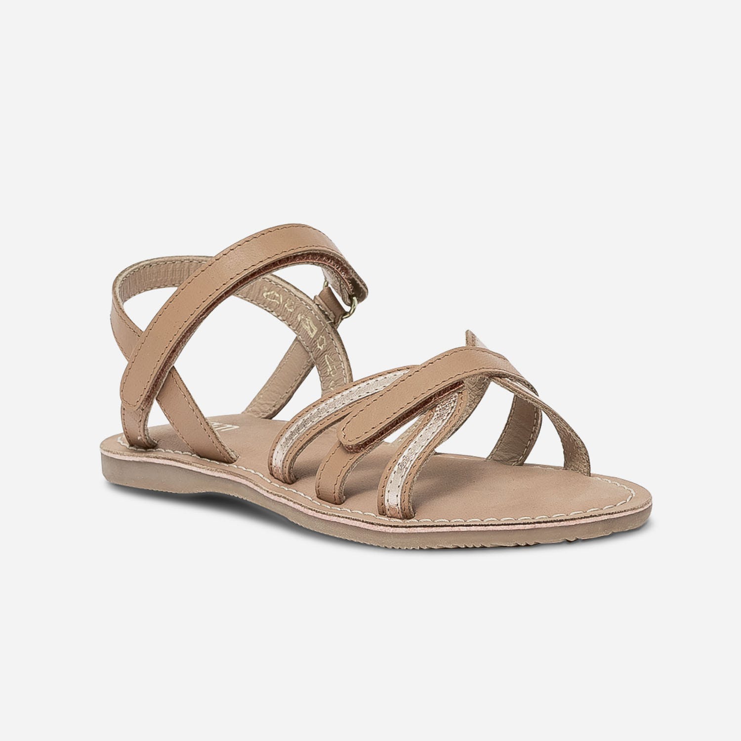 Sandale camel et or en cuir
