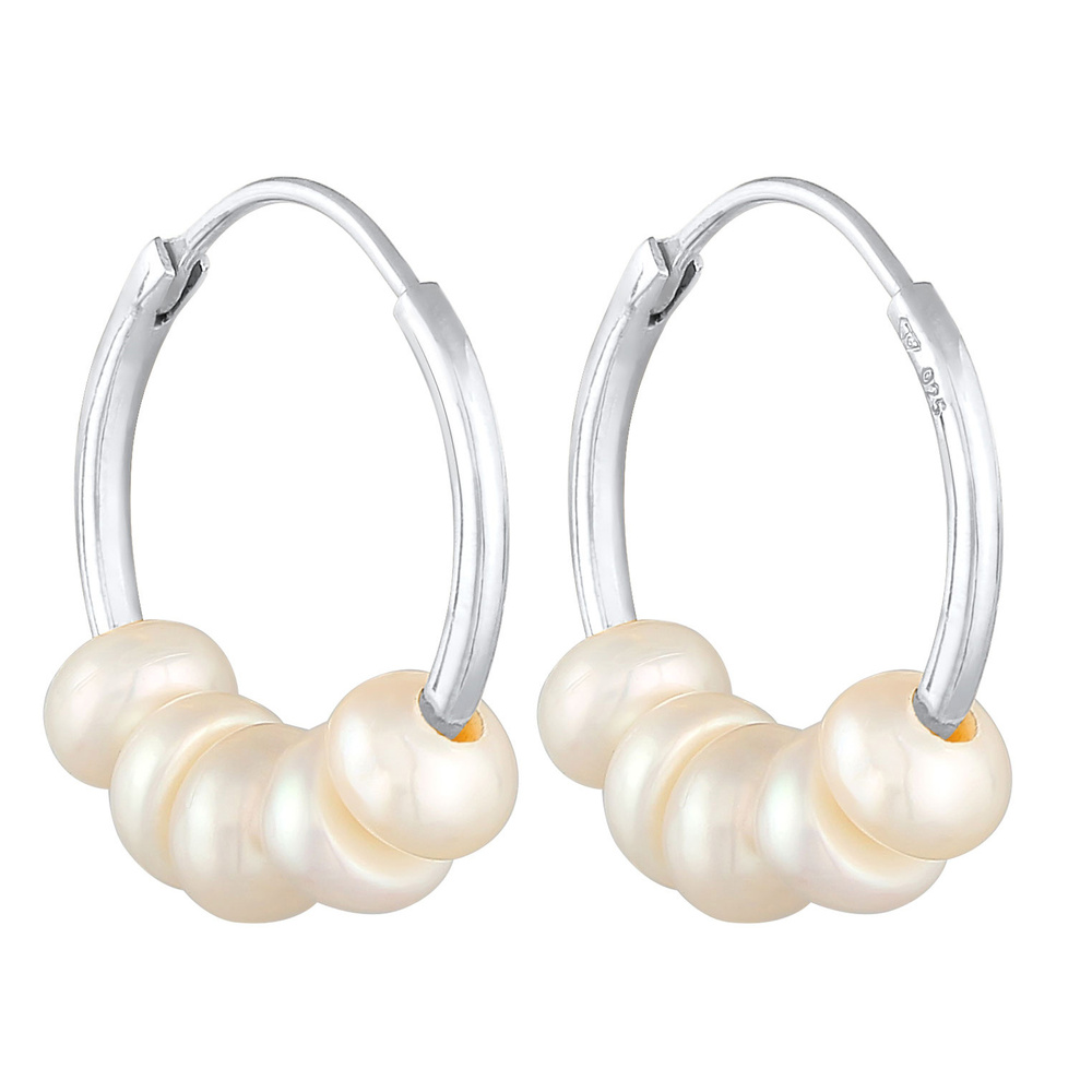Elli Elli Boucles d'Oreilles Créoles Femmes Bead Simple avec perles d'eau douce en arg Boucles d'oreilles