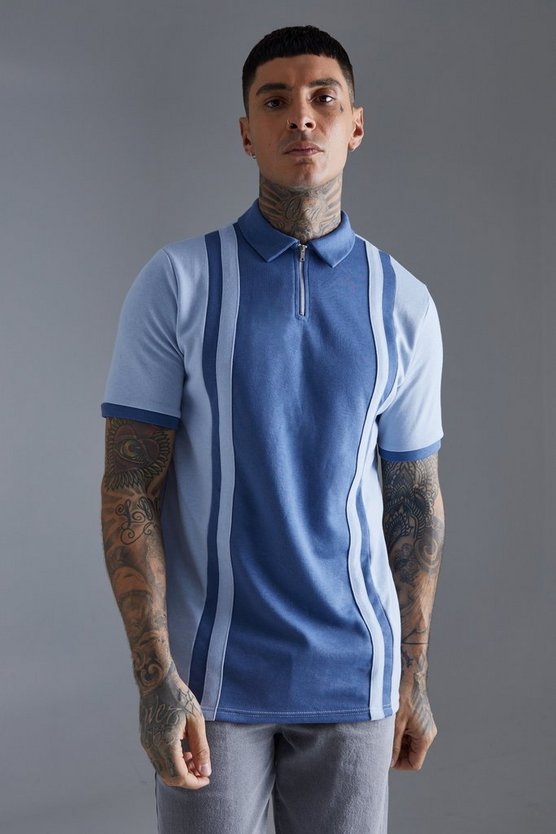 Tall Slim-Fit Poloshirt aus Interlock-Jersey mit Reißverschluss