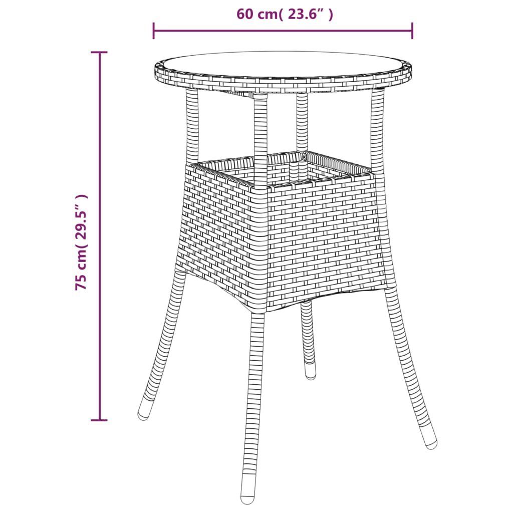 vidaXL Gartentisch Gartentisch Ø60x75 cm Hartglas und Poly Rattan Braun (1-St)