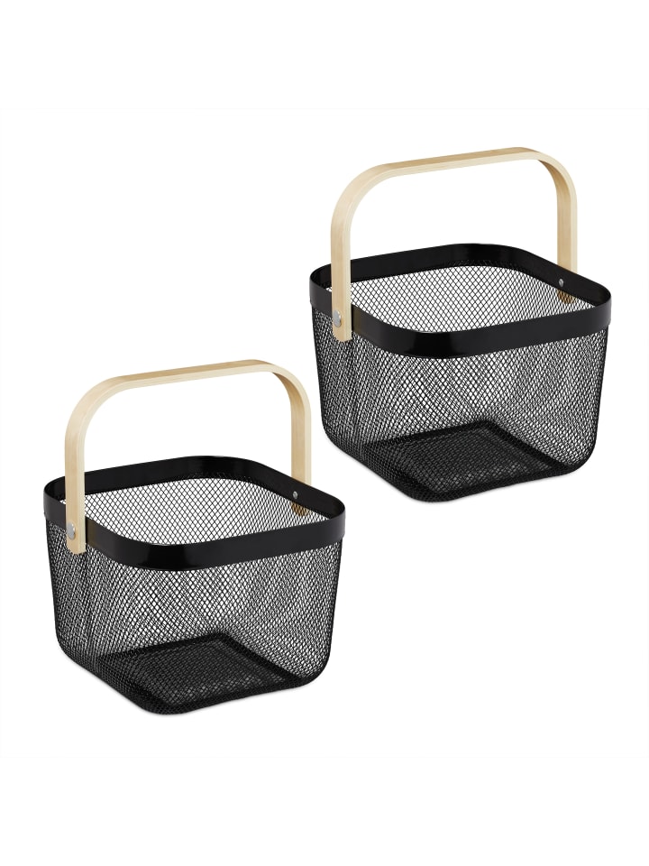 relaxdays 2 x Drahtkorb in Schwarz/ Natur - (B)26 x (H)17,5 x (T)24 cm günstig kaufen onesize