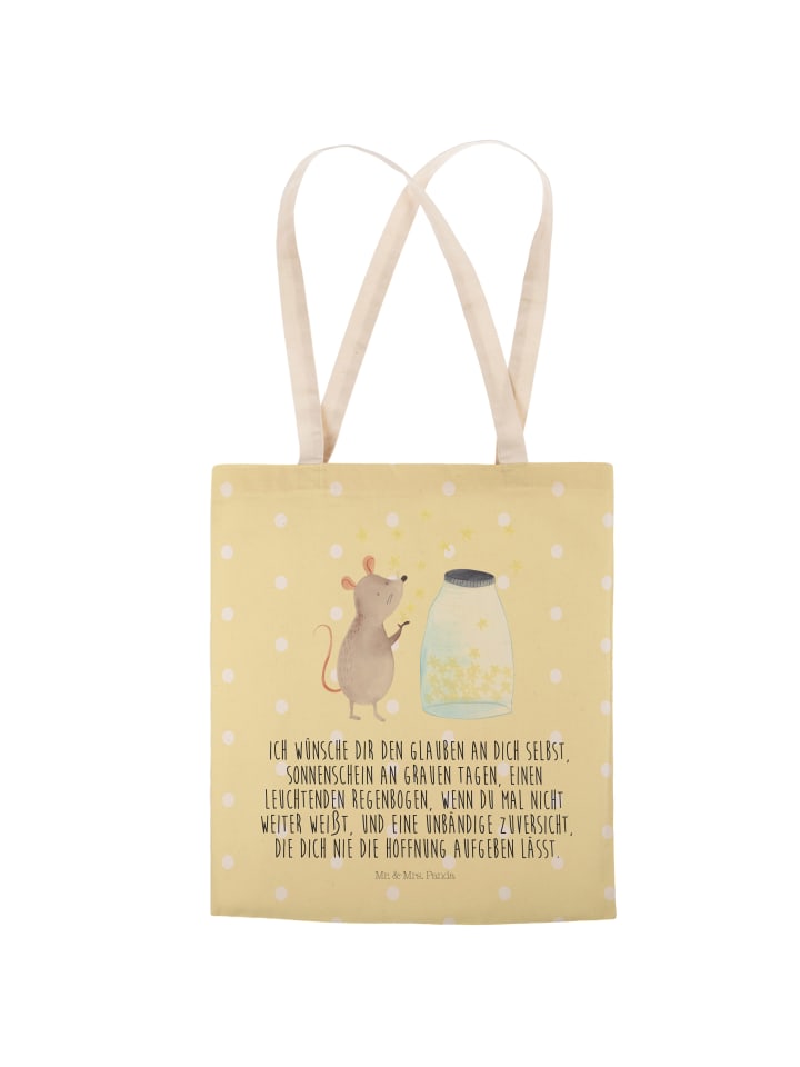 Mr. & Mrs. Panda Einkaufstasche Maus Sterne mit Spruch in Gelb Pastell günstig kaufen onesize